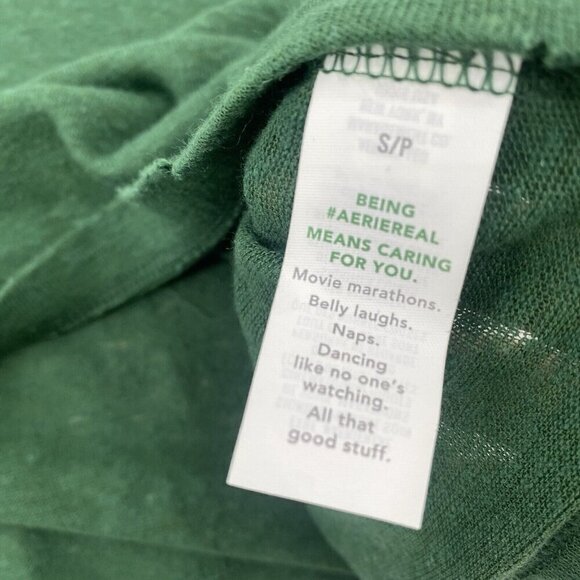 Aerie Size Small Breezy Boyfriend Linen Blend T-Shirt Green Happy Right Here - Picture 12 of 13